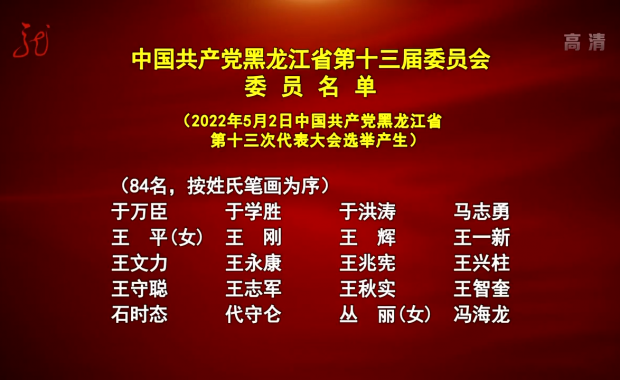 中國共產黨黑龍江省第十三屆委員會委員名單